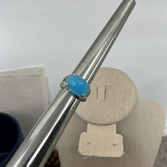 💎 925 Sterling Silver Blue Chalcedony & CZ Ring - Size 7, Thailand - Picture 13 of 14